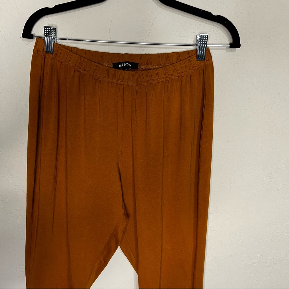 Yak N Yeti Rust Orange Pull On Boho Bell Bottom Flare Asymetrical Hem Pants - Picture 3 of 9